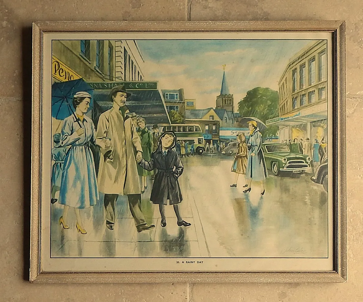 Vintage John Baker Print ‘A Rainy Day’ c1950s, - Image 1