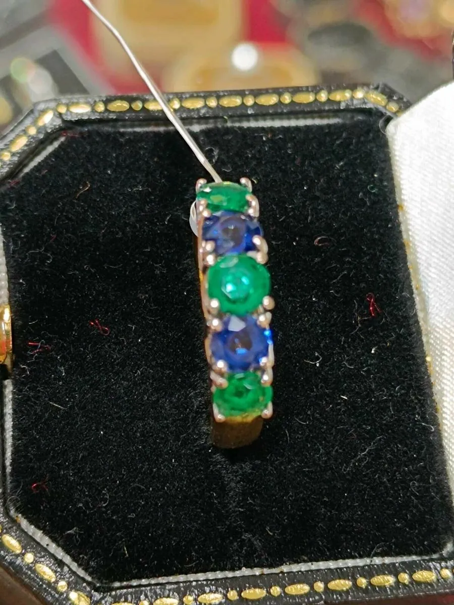 Blue Sapphire & Emerald Ring , 18k Yellow Gold - Image 3