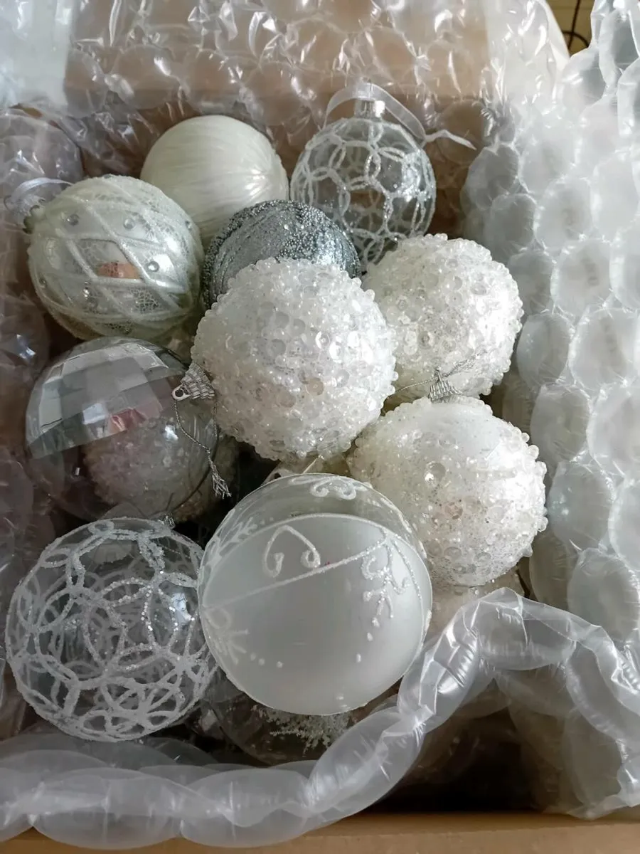 Christmas Tree Baubles x 31 Winter White Silver - Image 1