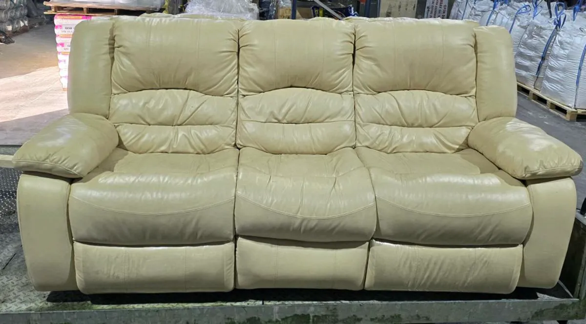 Leather Cream Couch 3+1+1 Ash doors - Image 2