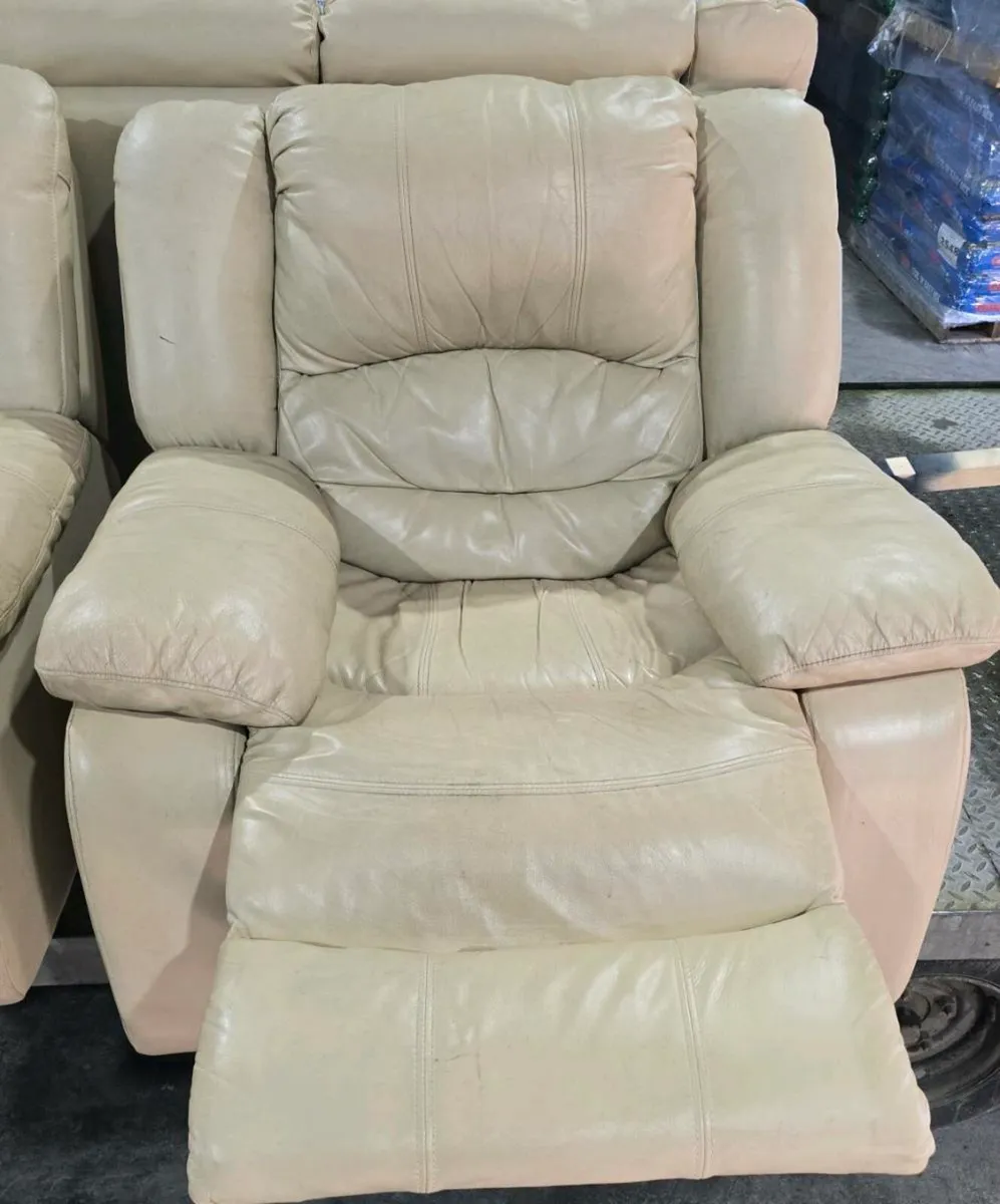 Leather Cream Couch 3+1+1 Ash doors - Image 4