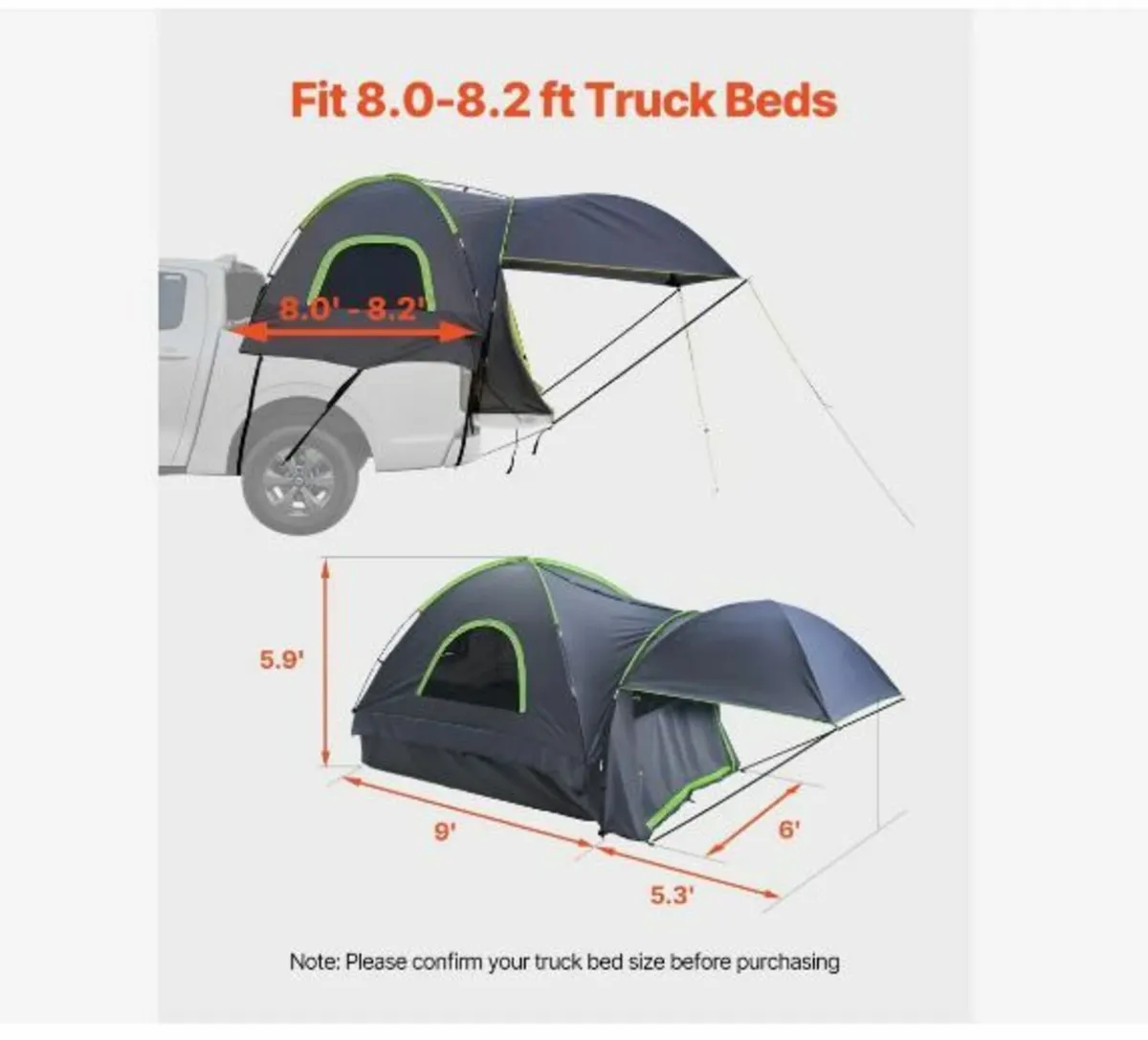 Pickup Truck Tent, Fits 8.0-8.2 ft Truck Tents - Image 3