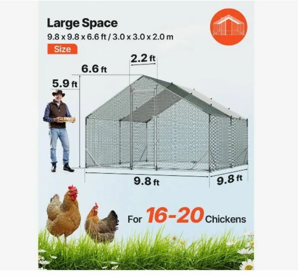Large Metal Chicken Coop, 3 x 3 x 2 m - Image 2