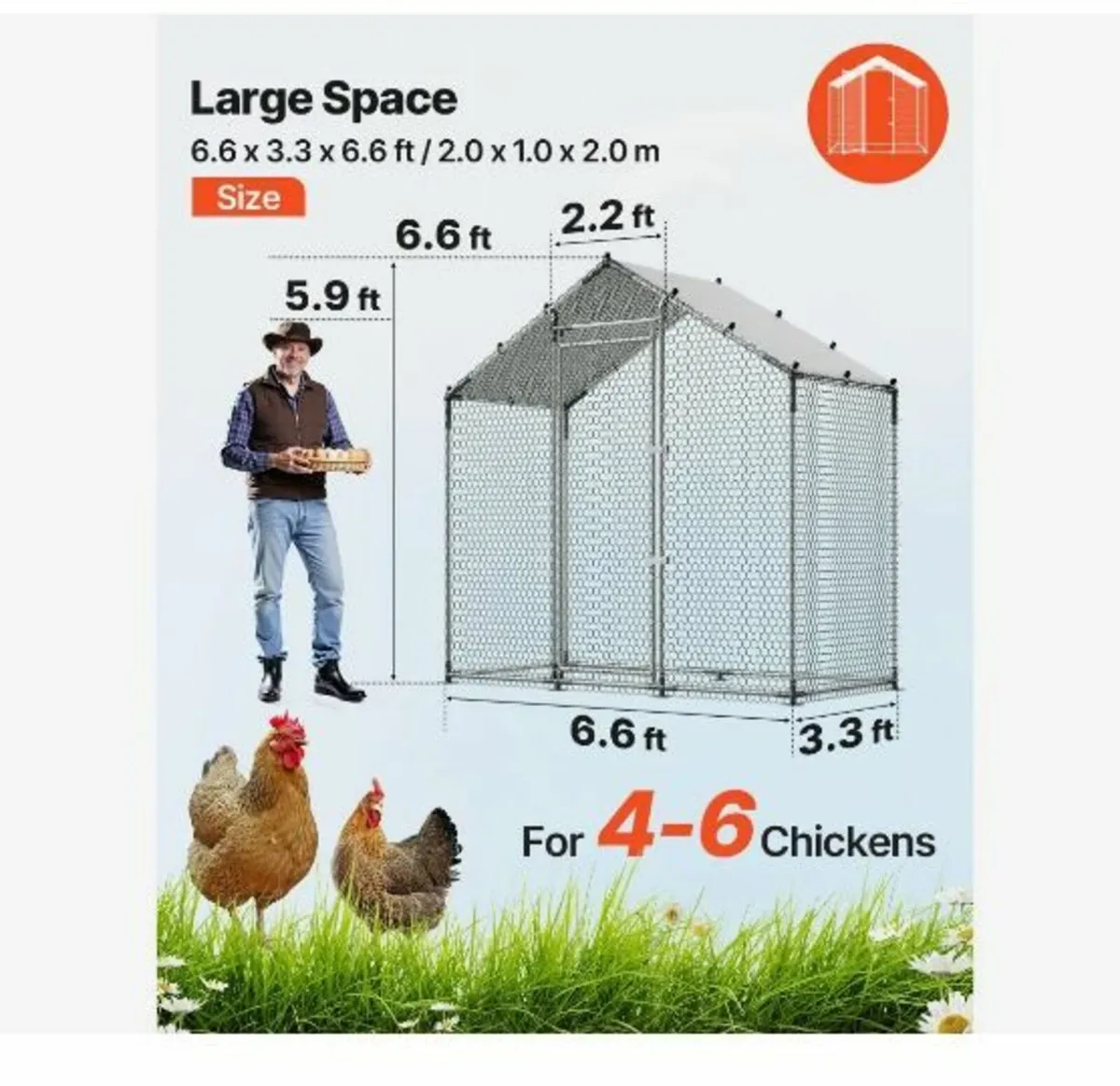 Large Metal Chicken Coop, 2 x 1 x 2 m - Image 2