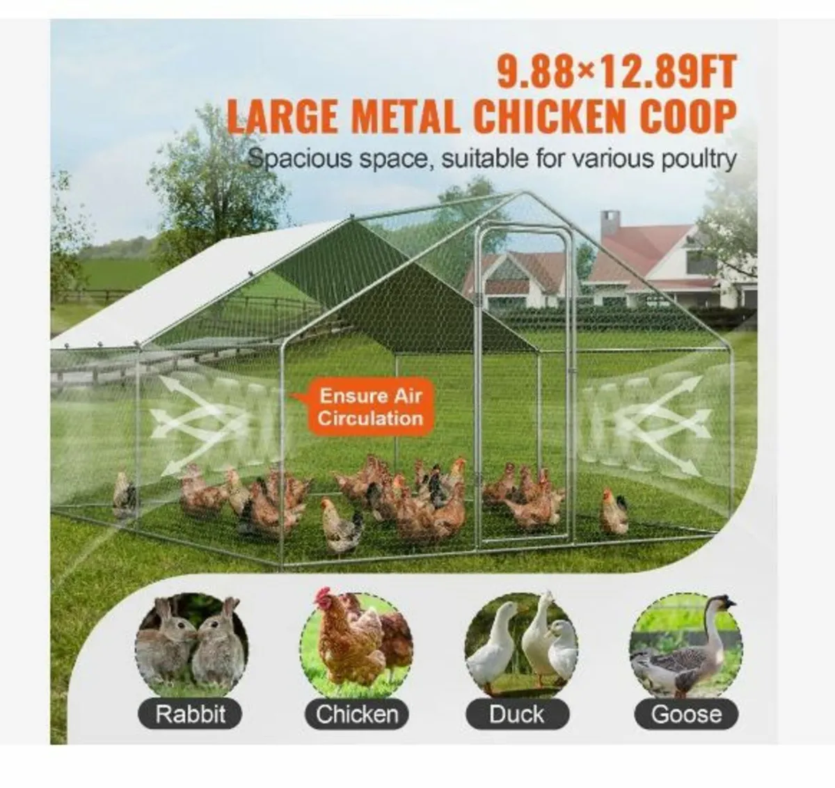 Large Metal Chicken Coop, 9.8x12.9x6.5 ft - Image 4