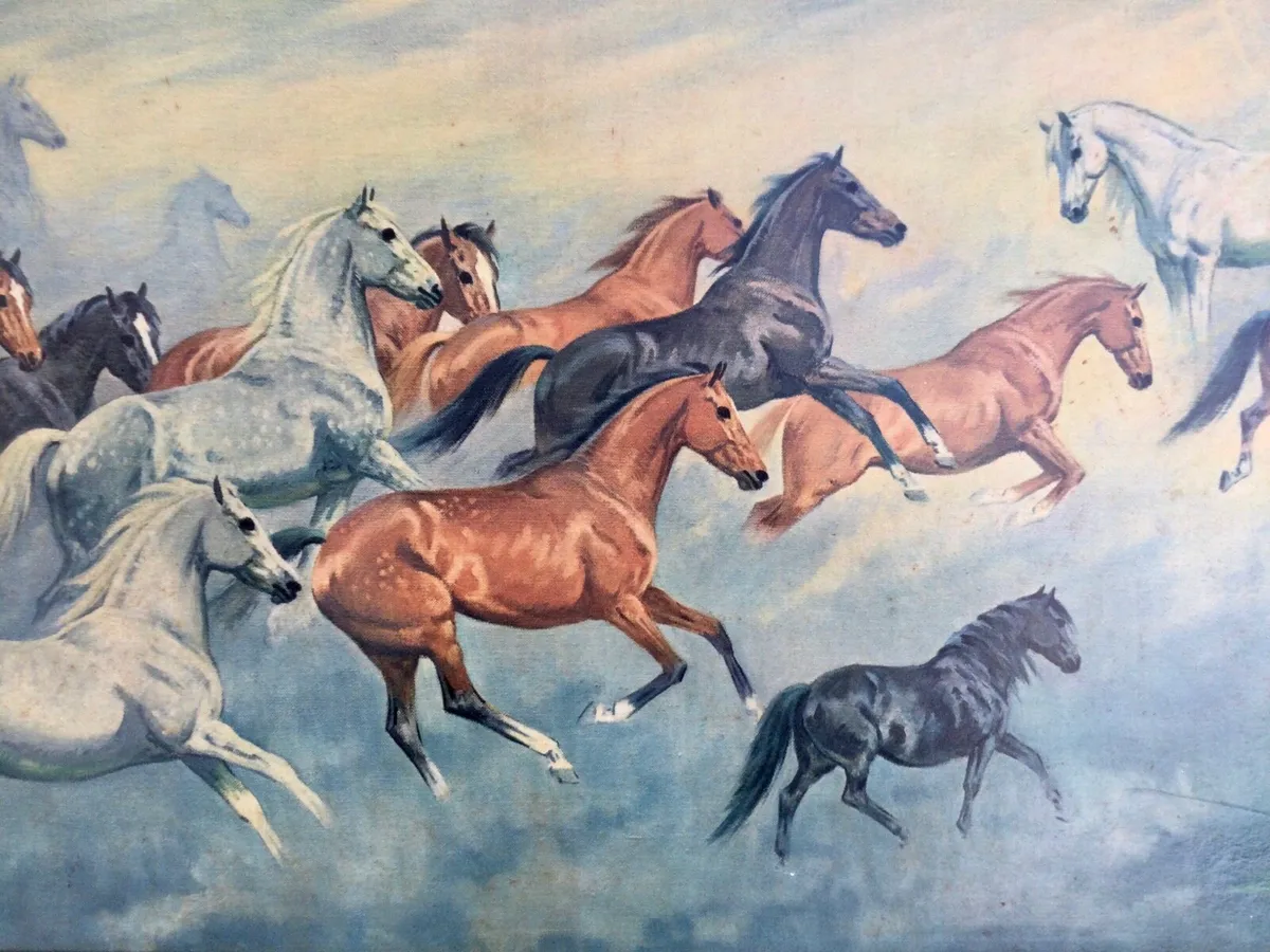 Large Framed Galloping Horses Print - Image 1