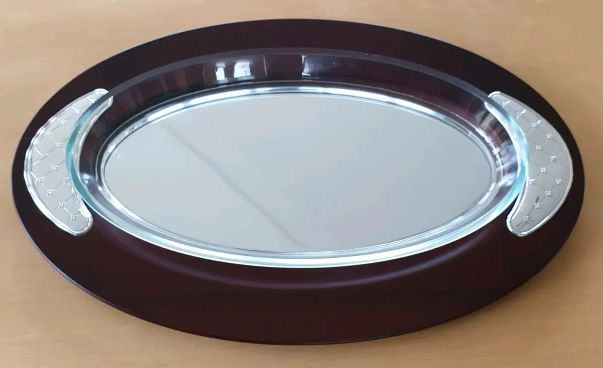 Serving Salver, Wood, Glass with Silver Trim - Image 1