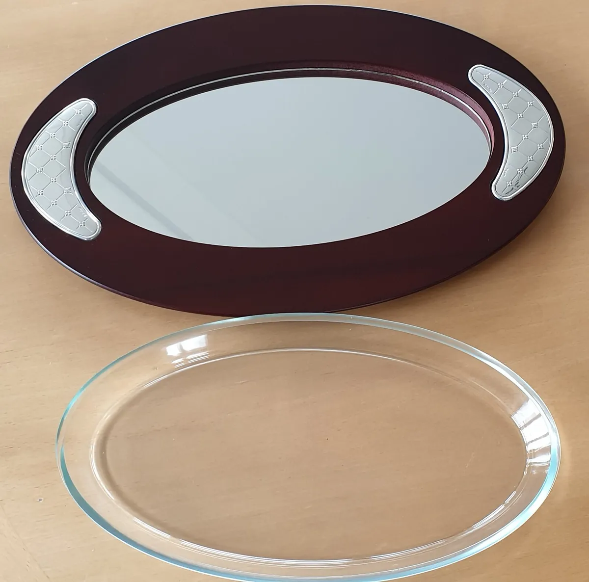 Serving Salver, Wood, Glass with Silver Trim - Image 2