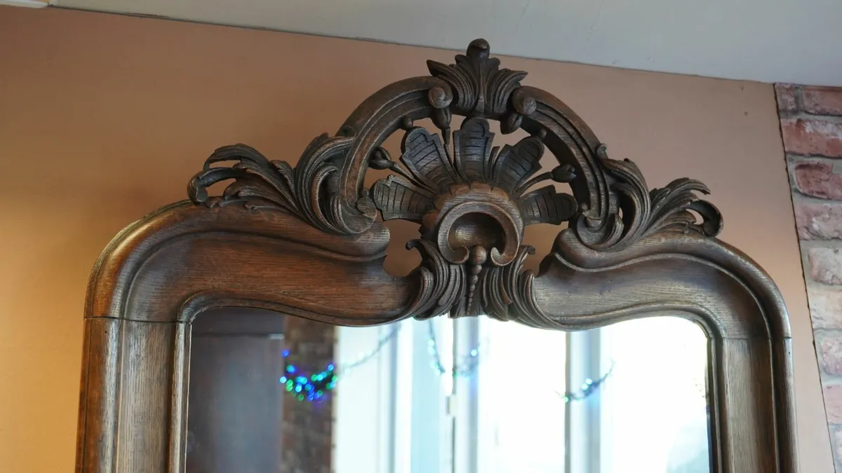 French Rococo Crest Oak Wall Mirror - Image 2