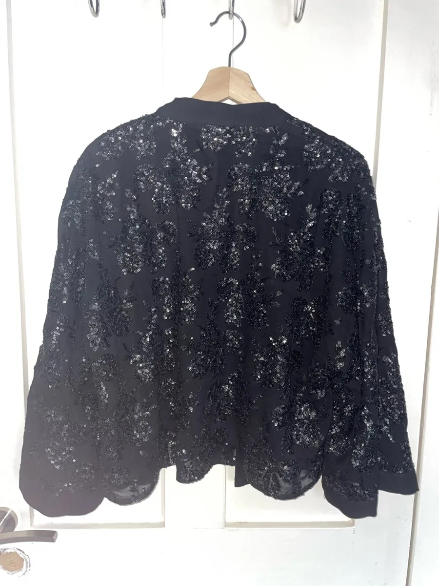 Zara Black Sequin Tie-Neck Cardigan/Jacket - Image 2