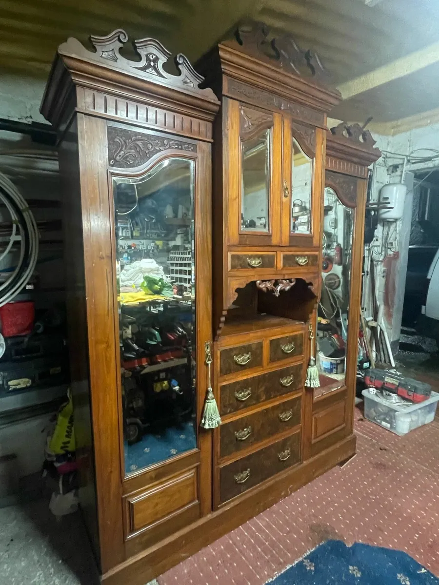 Late Victorian Walnut Triple Wardrobe - Image 1