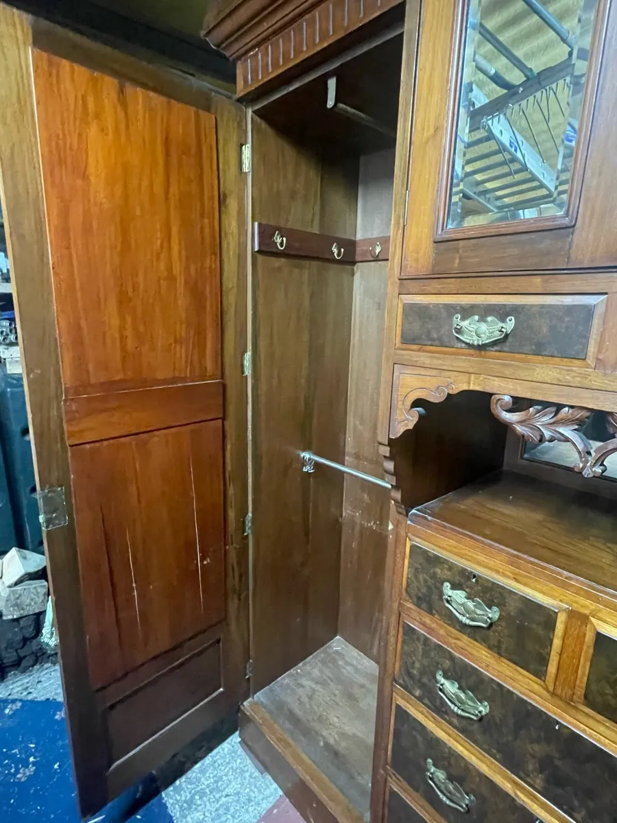 Late Victorian Walnut Triple Wardrobe - Image 2