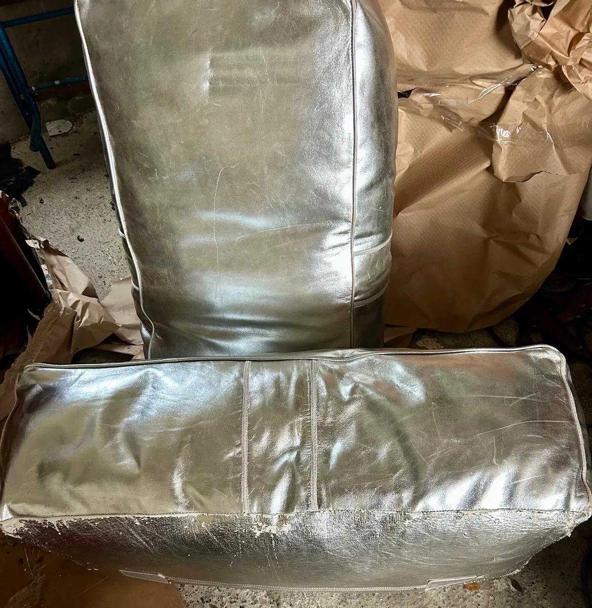 Silver Pouffes/footstools - Image 3