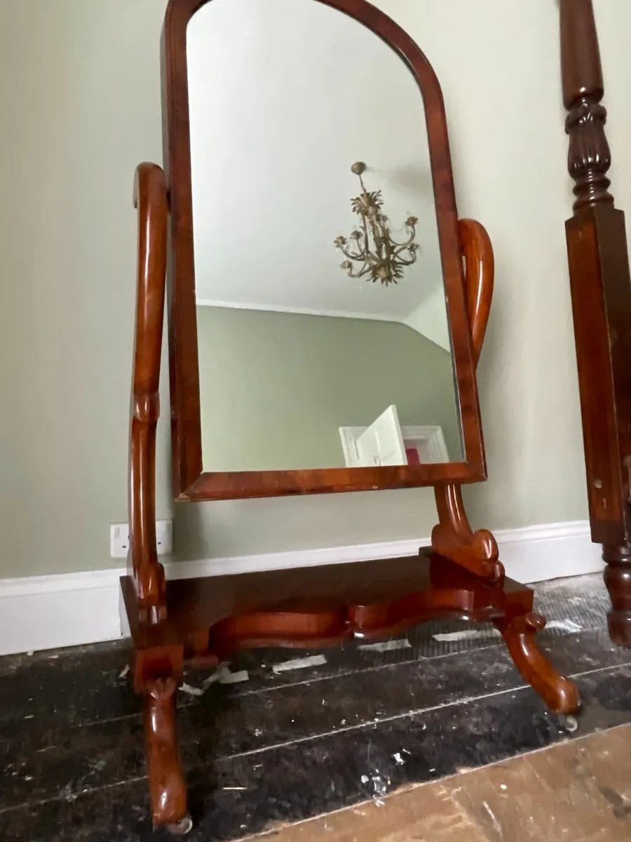 Antique-Style Darkwood Standing Mirror - Image 3