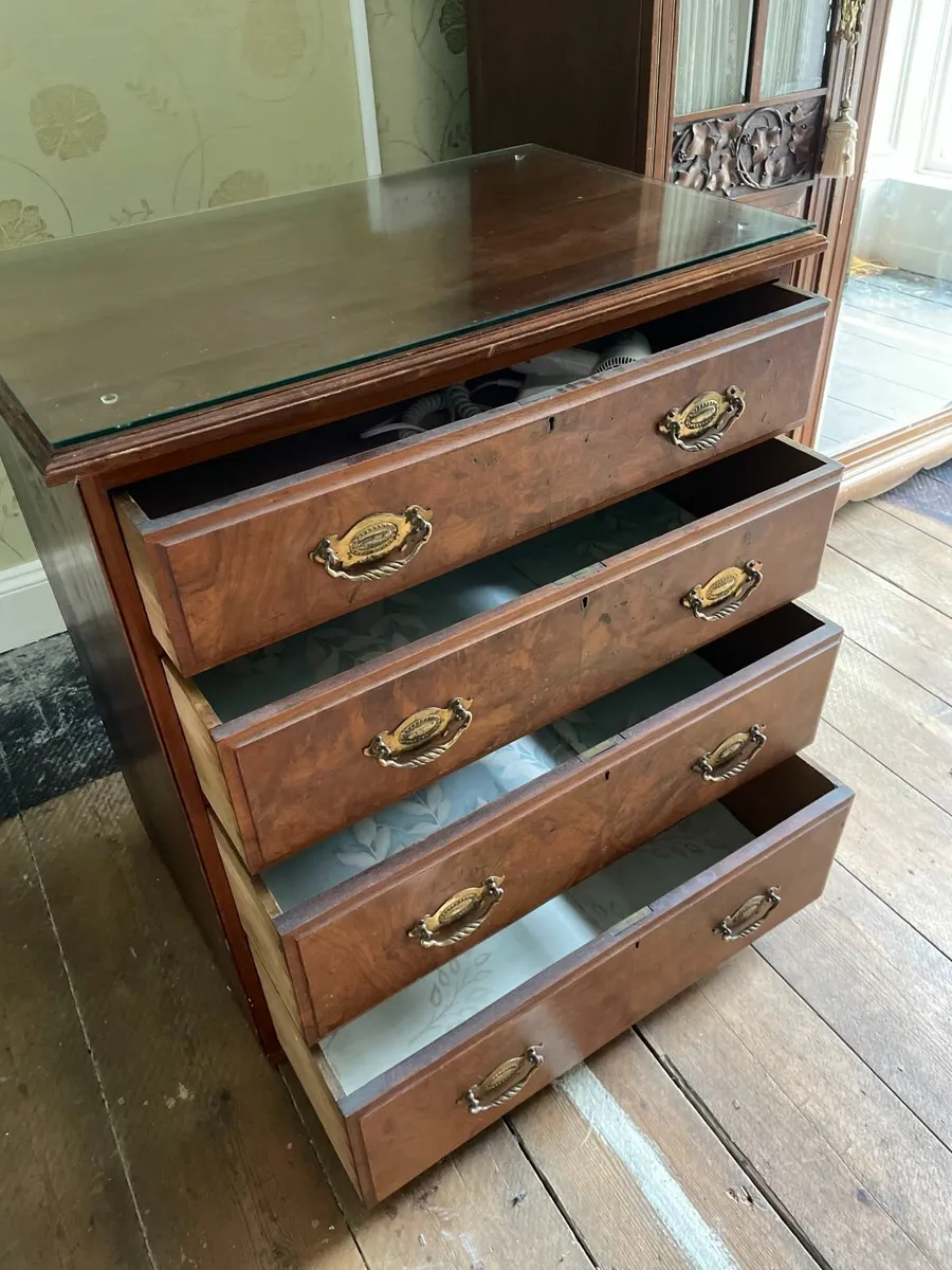 Antique-Style Burl Walnut Chest of Drawers - Image 4