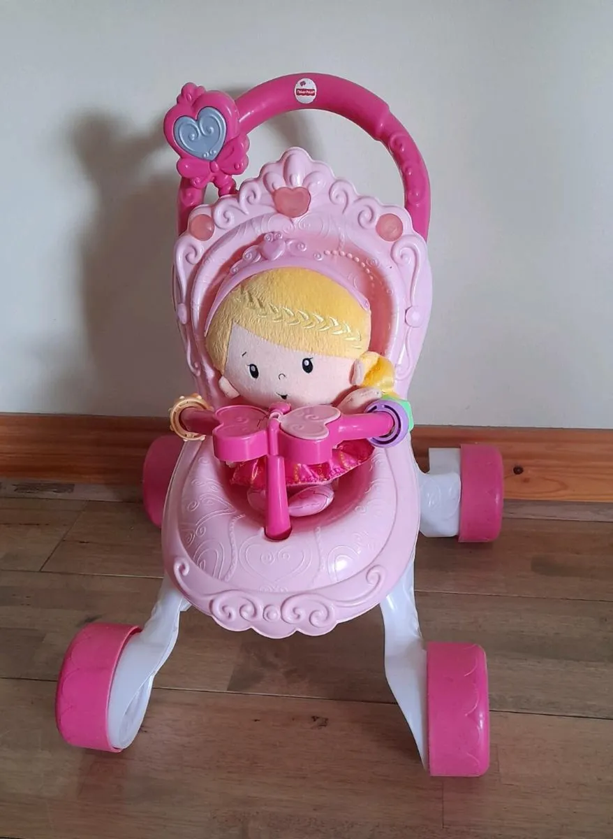 Fisher Price Push Along Musical Pram and doll
