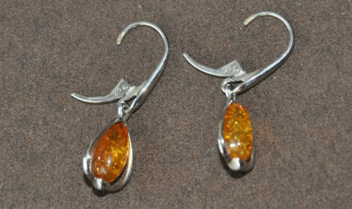 925 silver with real amber earrings and pendant - Image 2
