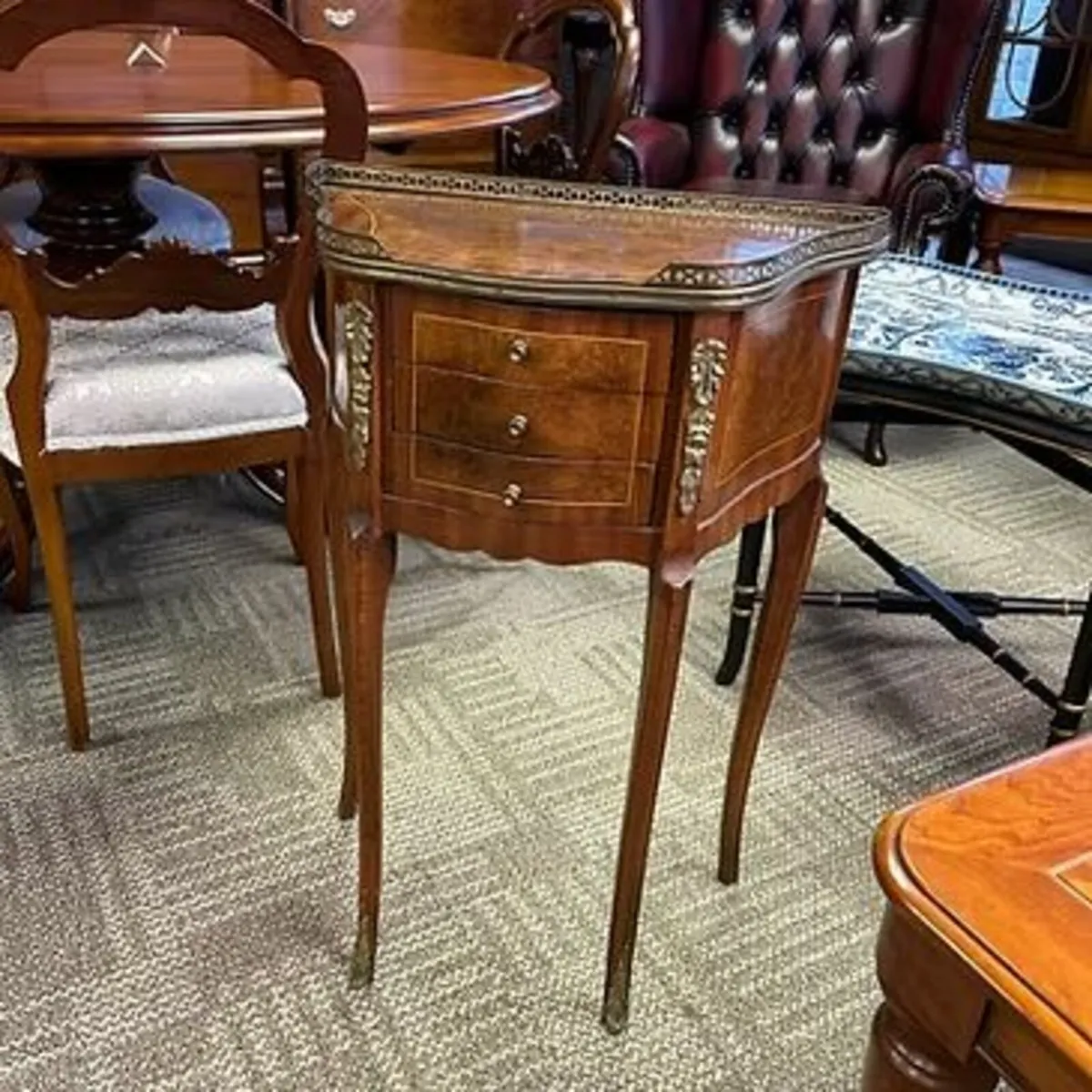 Vintage Louis XV French ormolu mounted inlay side