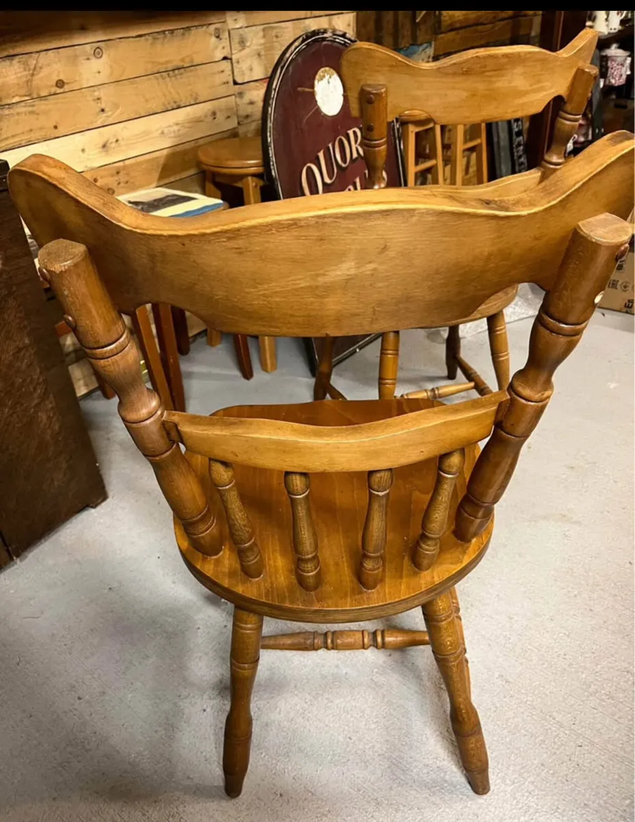 Pair of carved oak country kitchen chairs - Image 3