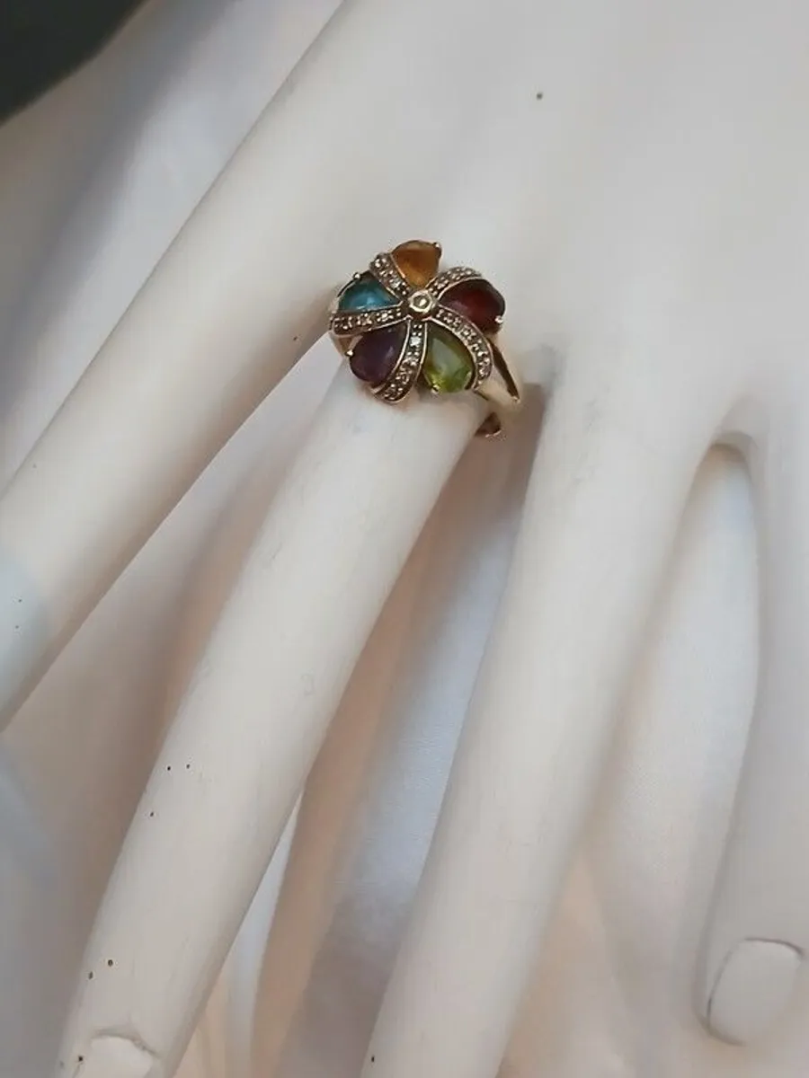 Diamond and Multi-Gemstone Flower Ring - Image 1