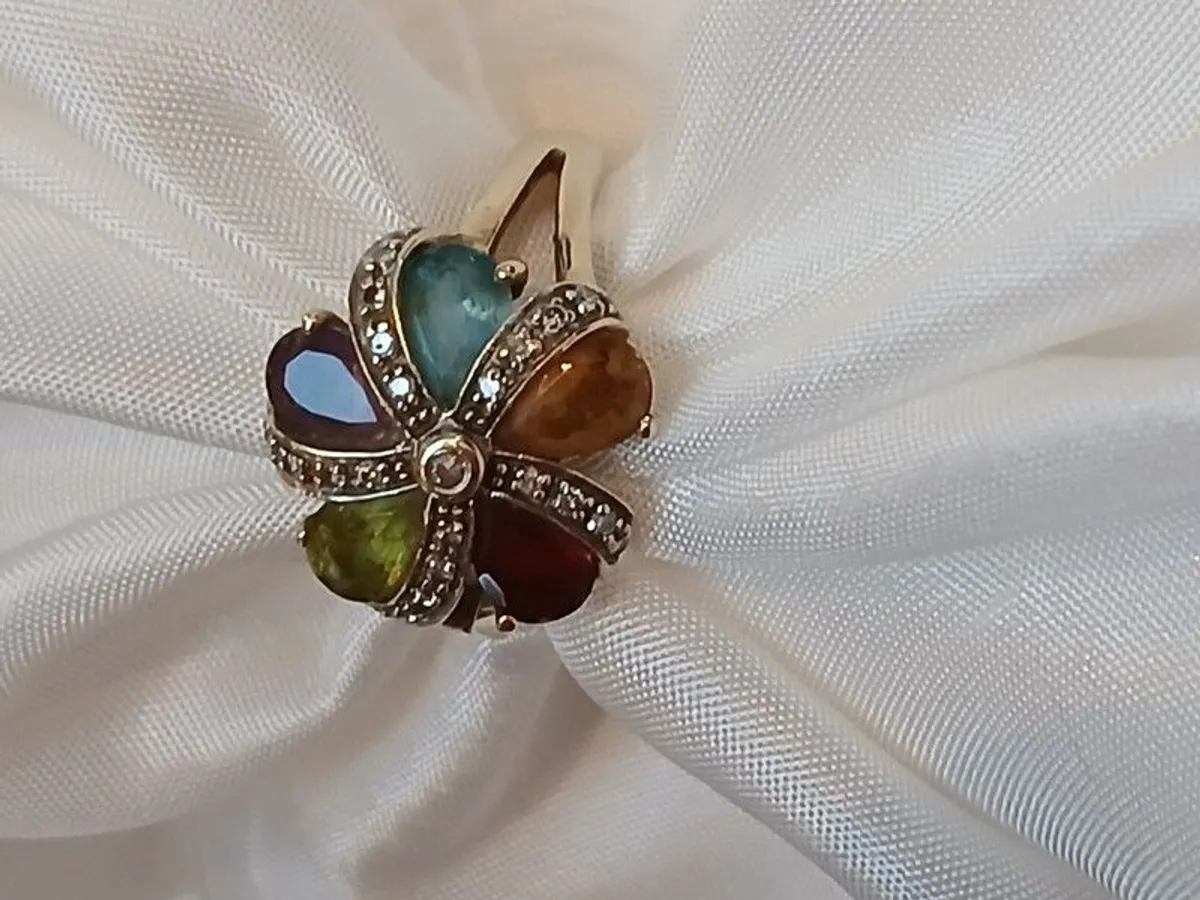 Diamond and Multi-Gemstone Flower Ring - Image 2