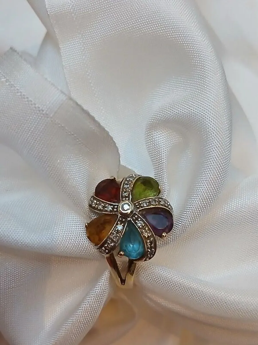 Diamond and Multi-Gemstone Flower Ring - Image 3
