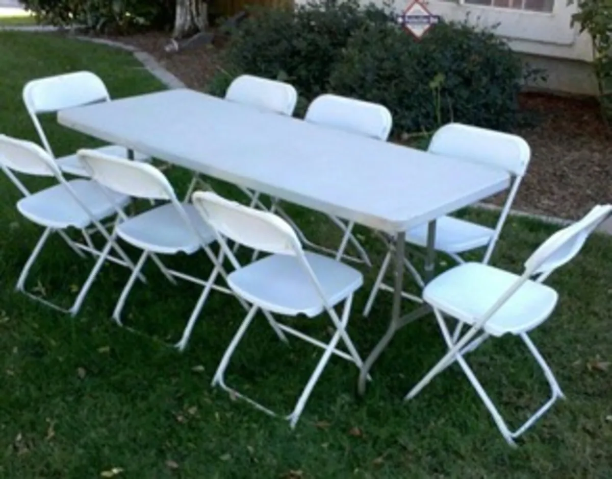 New 6ft Folding Trestle Table & 8 x Folding Chairs - Image 1