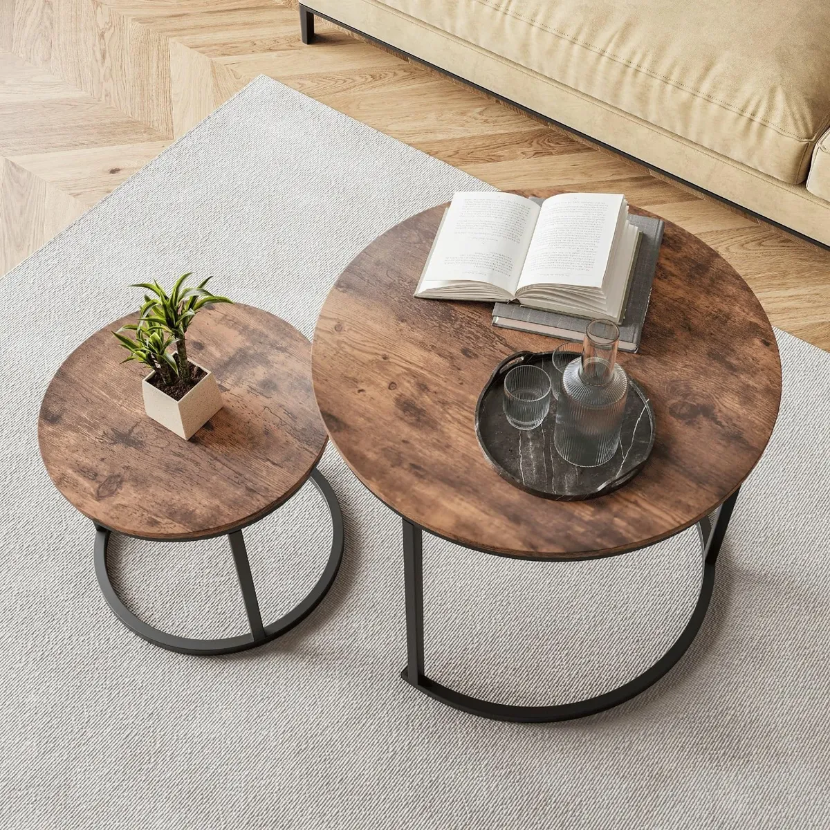 Small Coffee Table Living Room Black Round - Image 1