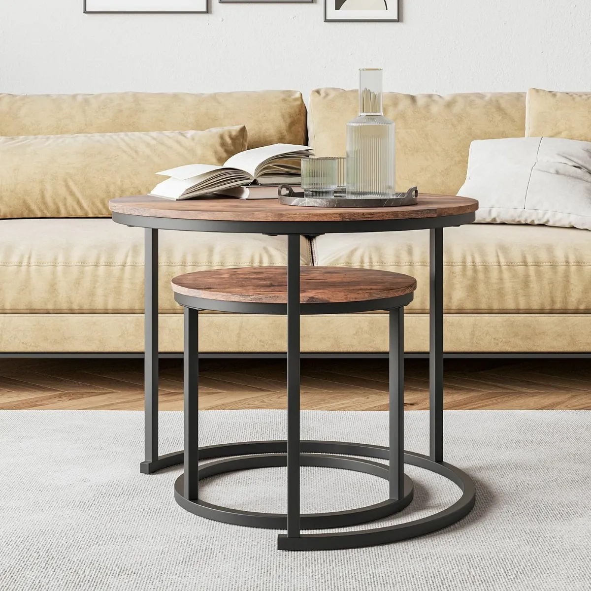 Small Coffee Table Living Room Black Round - Image 3