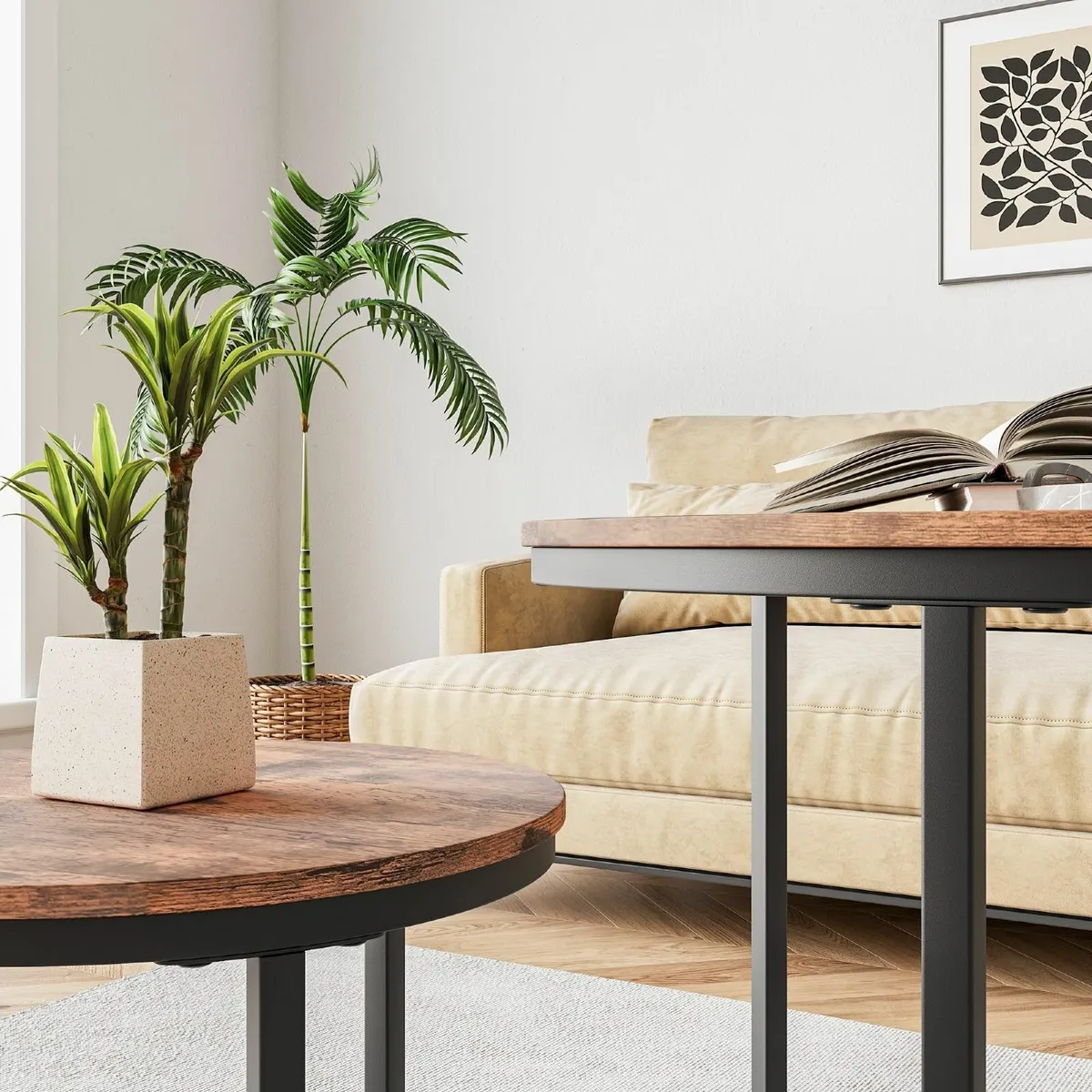 Small Coffee Table Living Room Black Round - Image 4