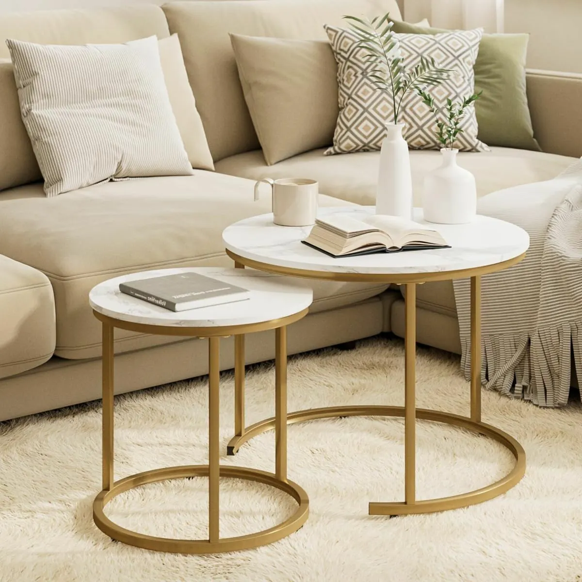 Round Coffee Tables Removable Set of 2 End Table - Image 3