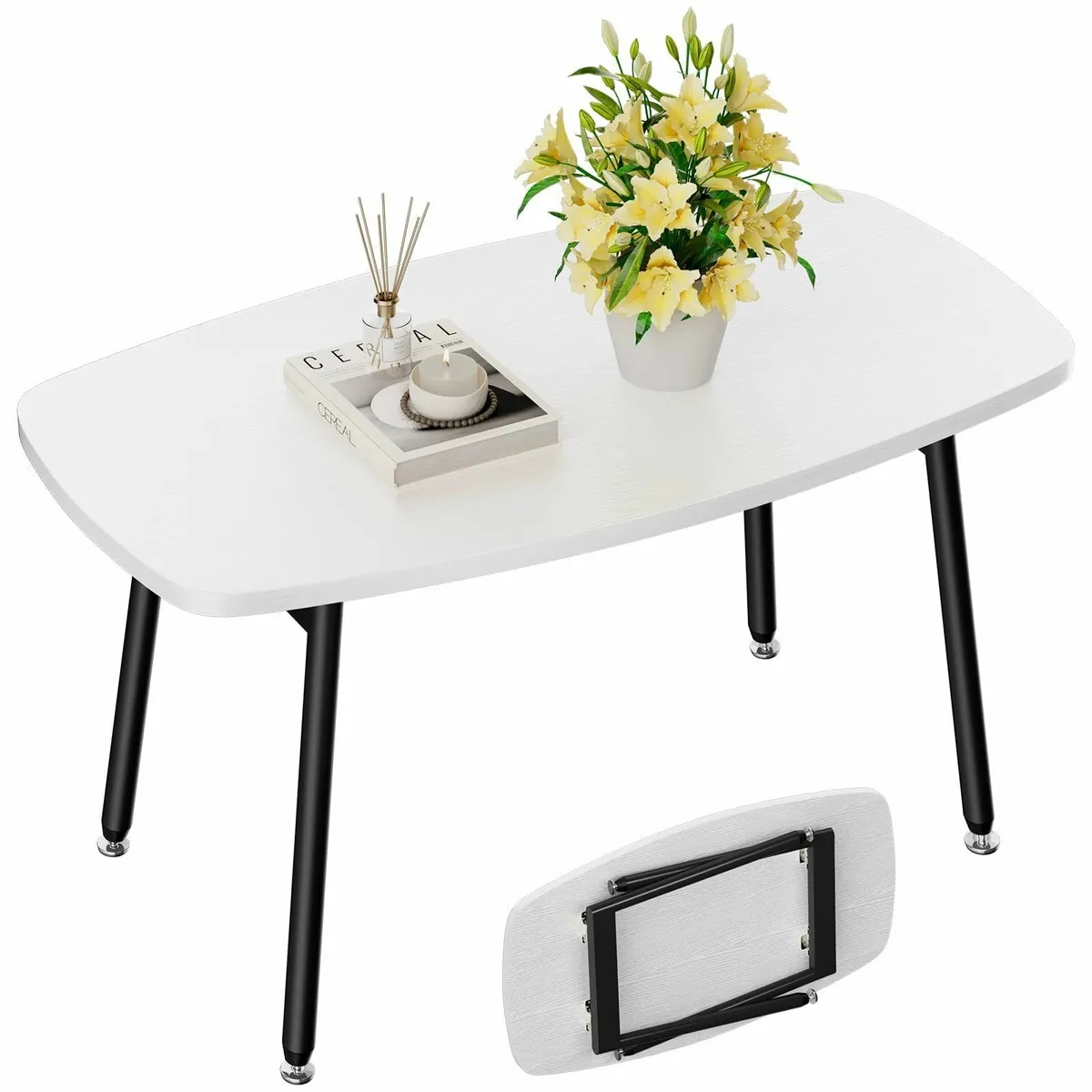 Foldable Coffee Table White Small Tables for - Image 1
