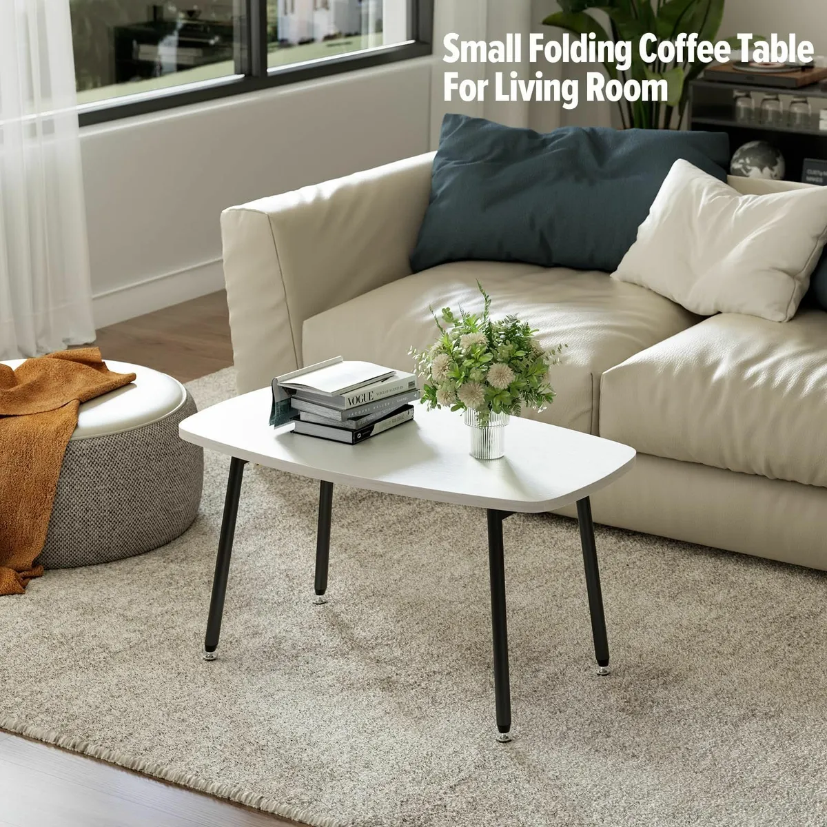 Foldable Coffee Table White Small Tables for - Image 3