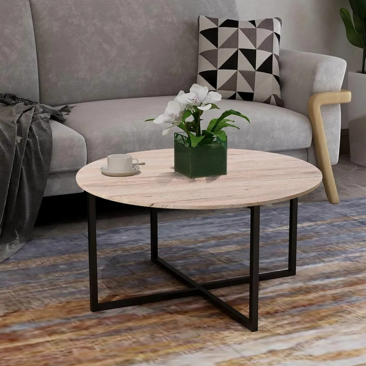 Round Coffee Table Tea End Sofa for Living Room - Image 1