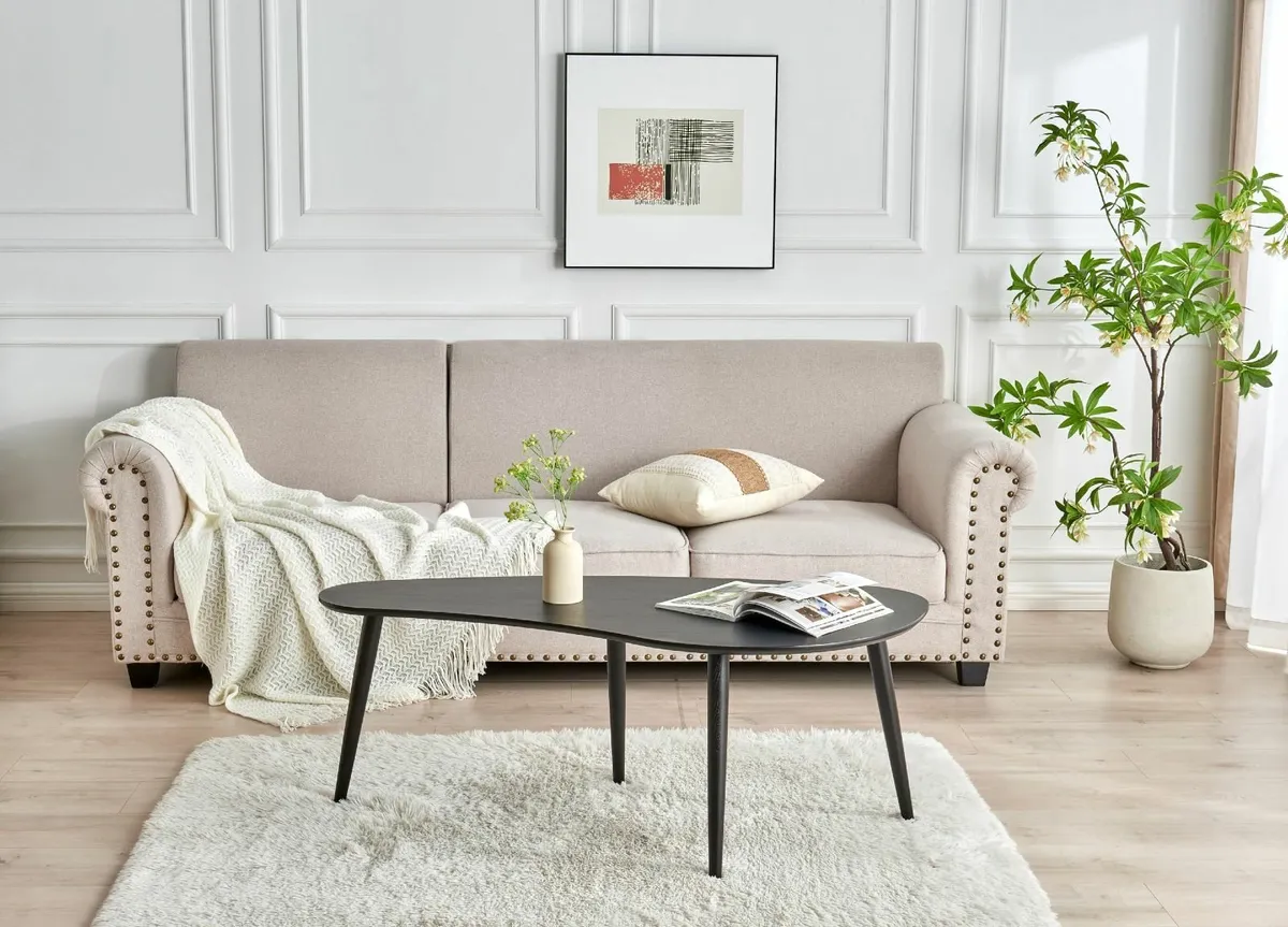 Wooden Oval Coffee Table;Mid Century Modern Side - Image 1