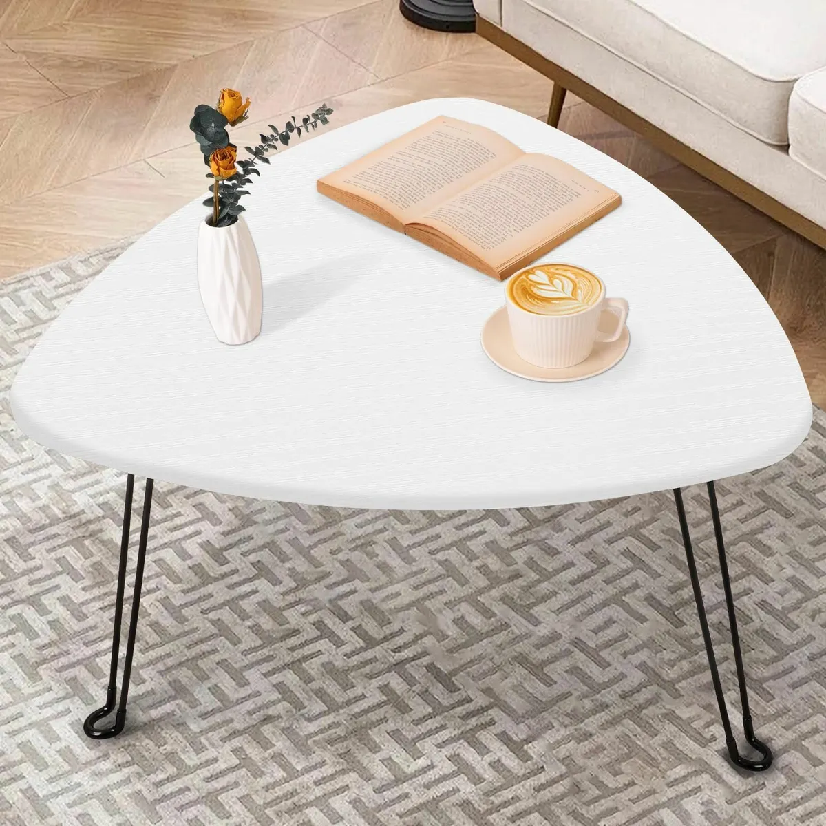 Coffee Table for Small Spaces White Folding - Image 2