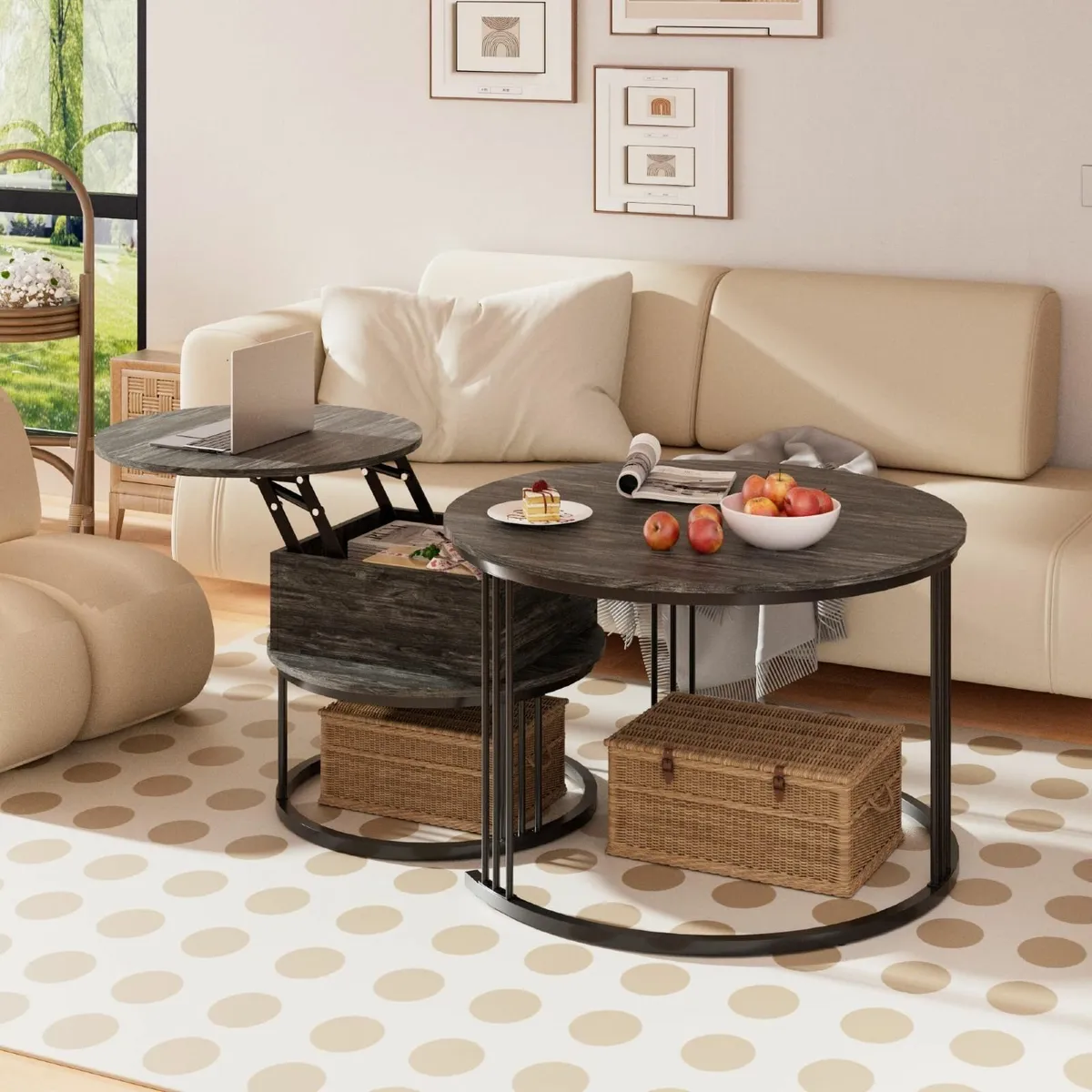Round Coffee Table - 70cm/50cm Nesting Tables Set - Image 1