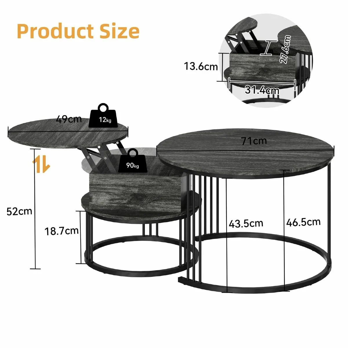 Round Coffee Table - 70cm/50cm Nesting Tables Set - Image 2