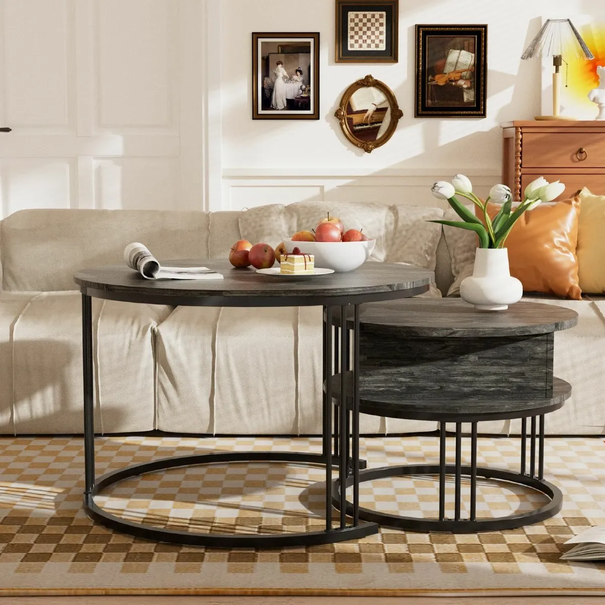 Round Coffee Table - 70cm/50cm Nesting Tables Set - Image 3