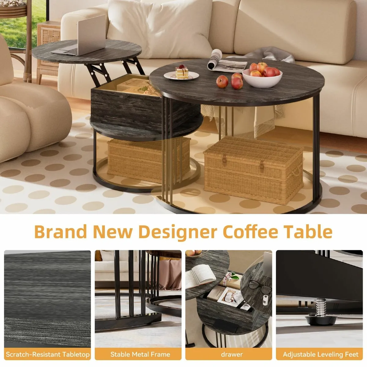 Round Coffee Table - 70cm/50cm Nesting Tables Set - Image 4
