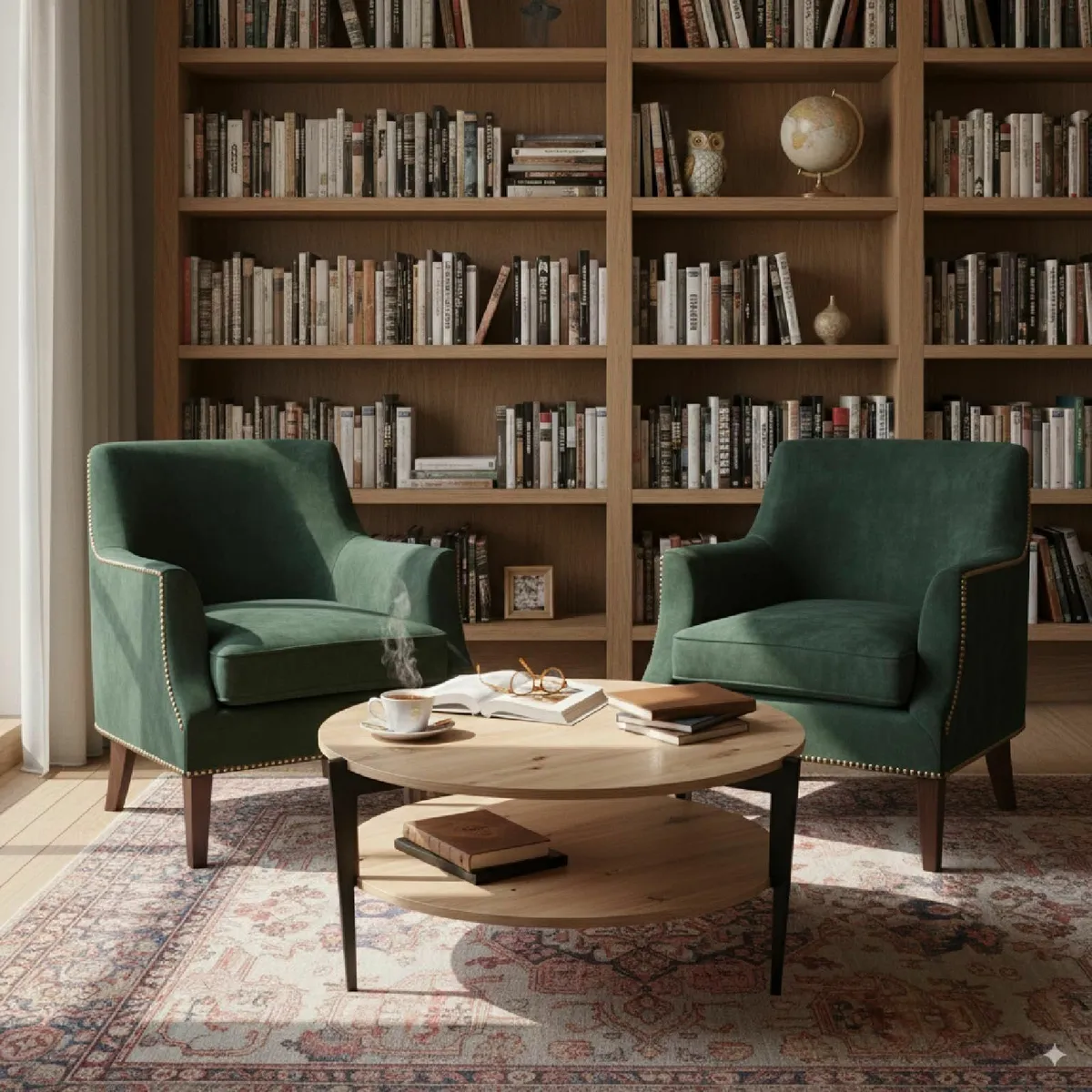 Wood Round Coffee Table with 2-Tier Storage - Image 2