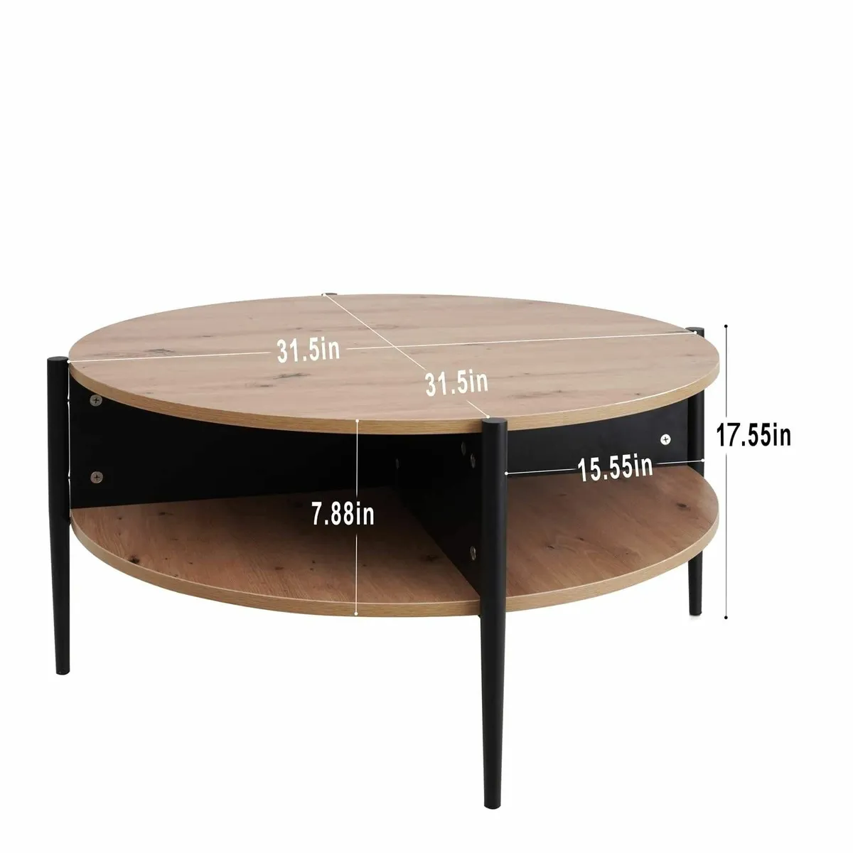Wood Round Coffee Table with 2-Tier Storage - Image 3