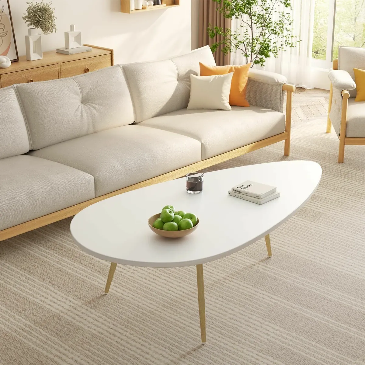 Oval Coffee Table Small Tables for Space Modern - Image 2