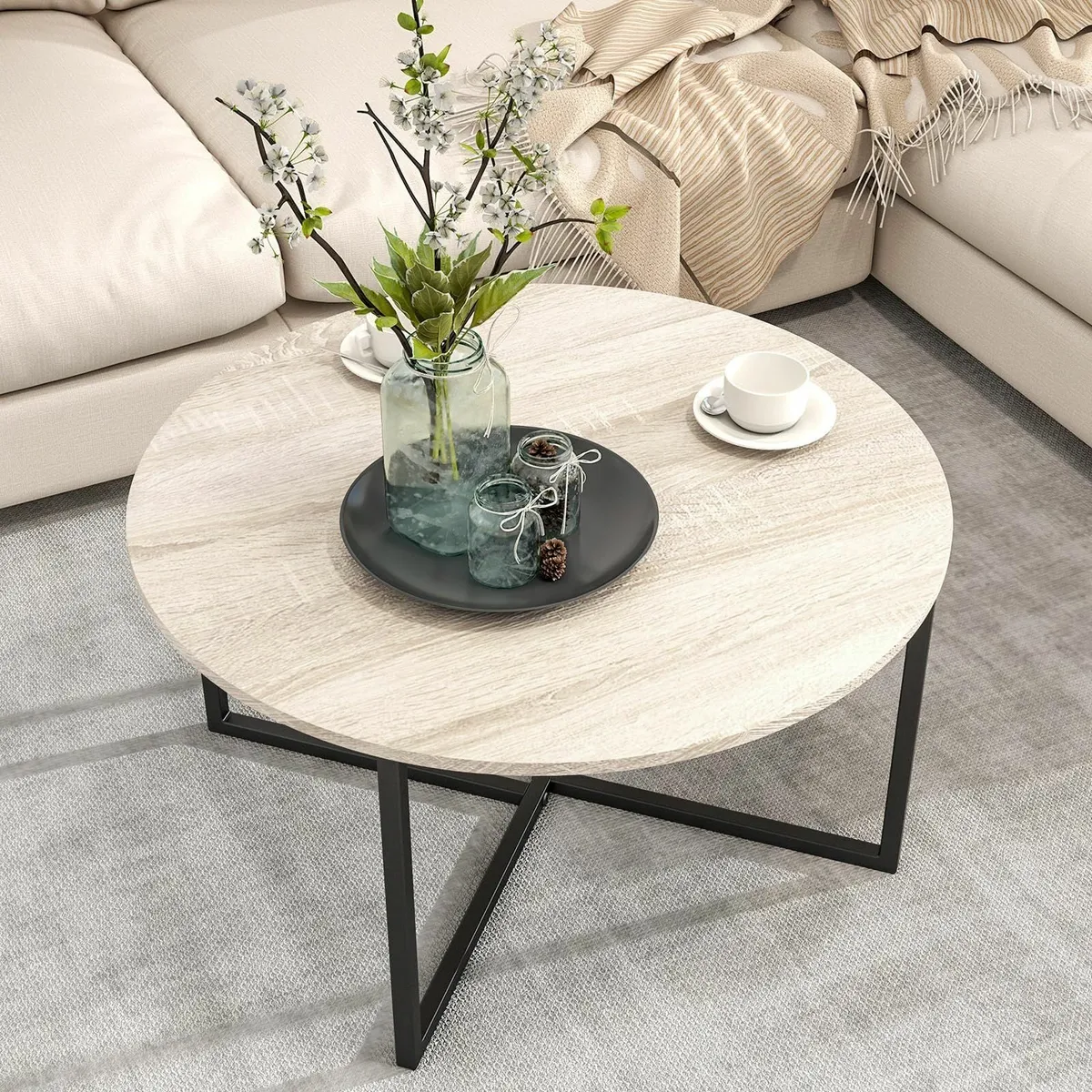Round Coffee Table Tea End Sofa for Living Room - Image 1