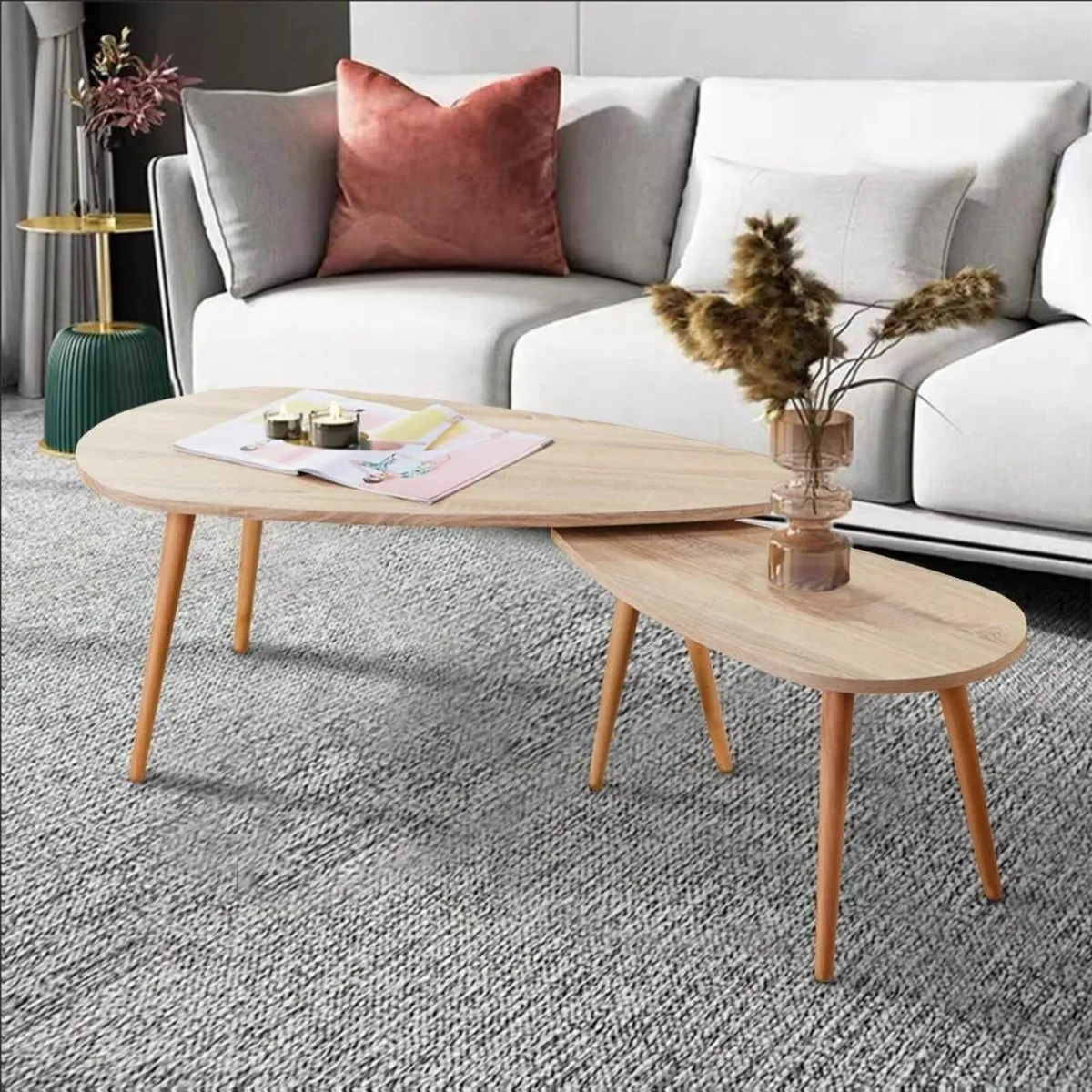 Triangle Solid Wood Coffee Table Set Nest of 2 - Image 1