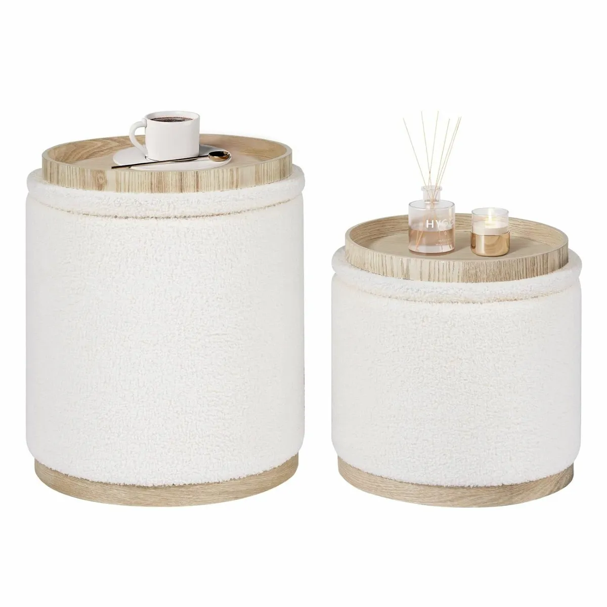 Round White Ottoman with Storage Set of 2 Makeup - Image 1