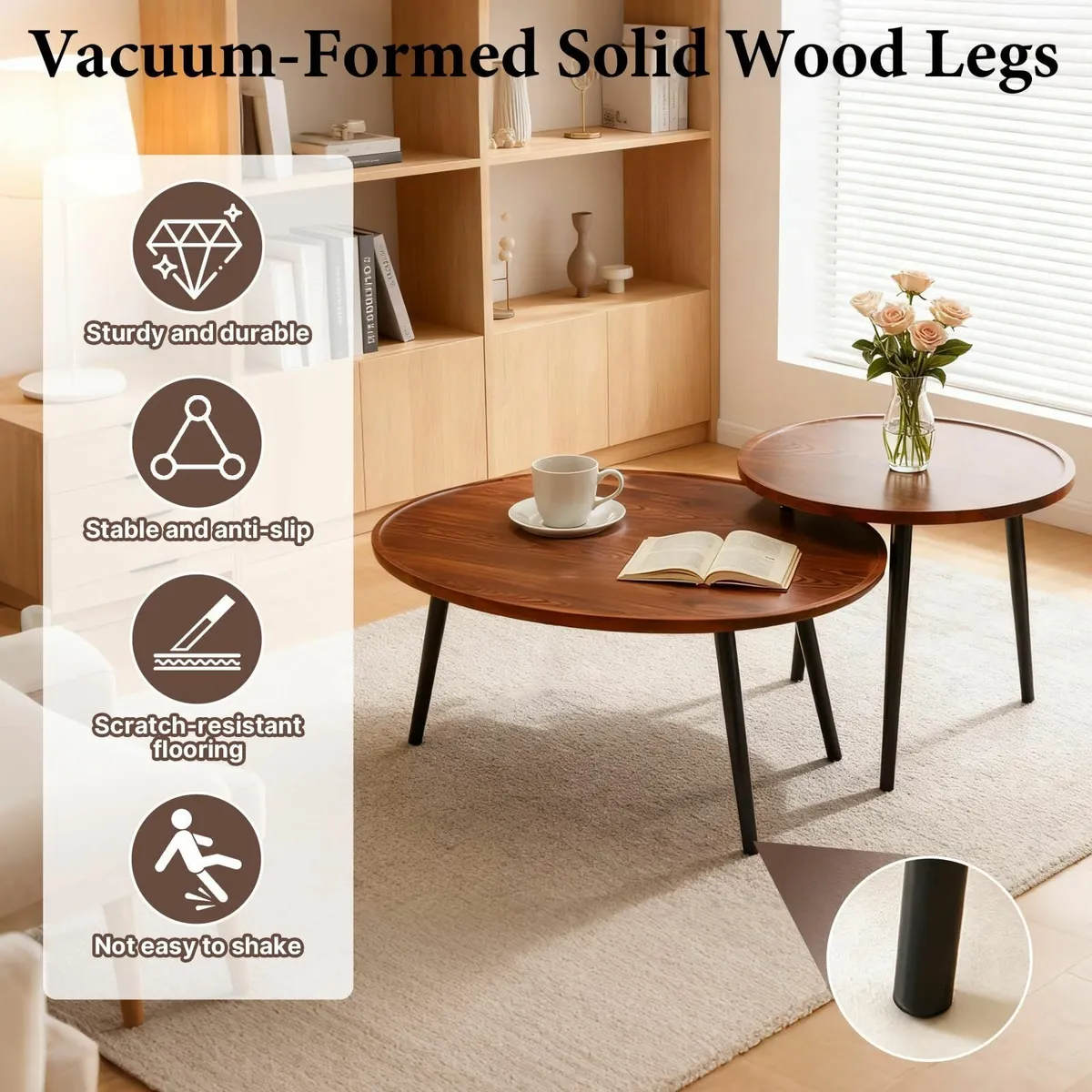 2 PCS Oval Wood Coffee Table 1 31.4 and Round - Image 4