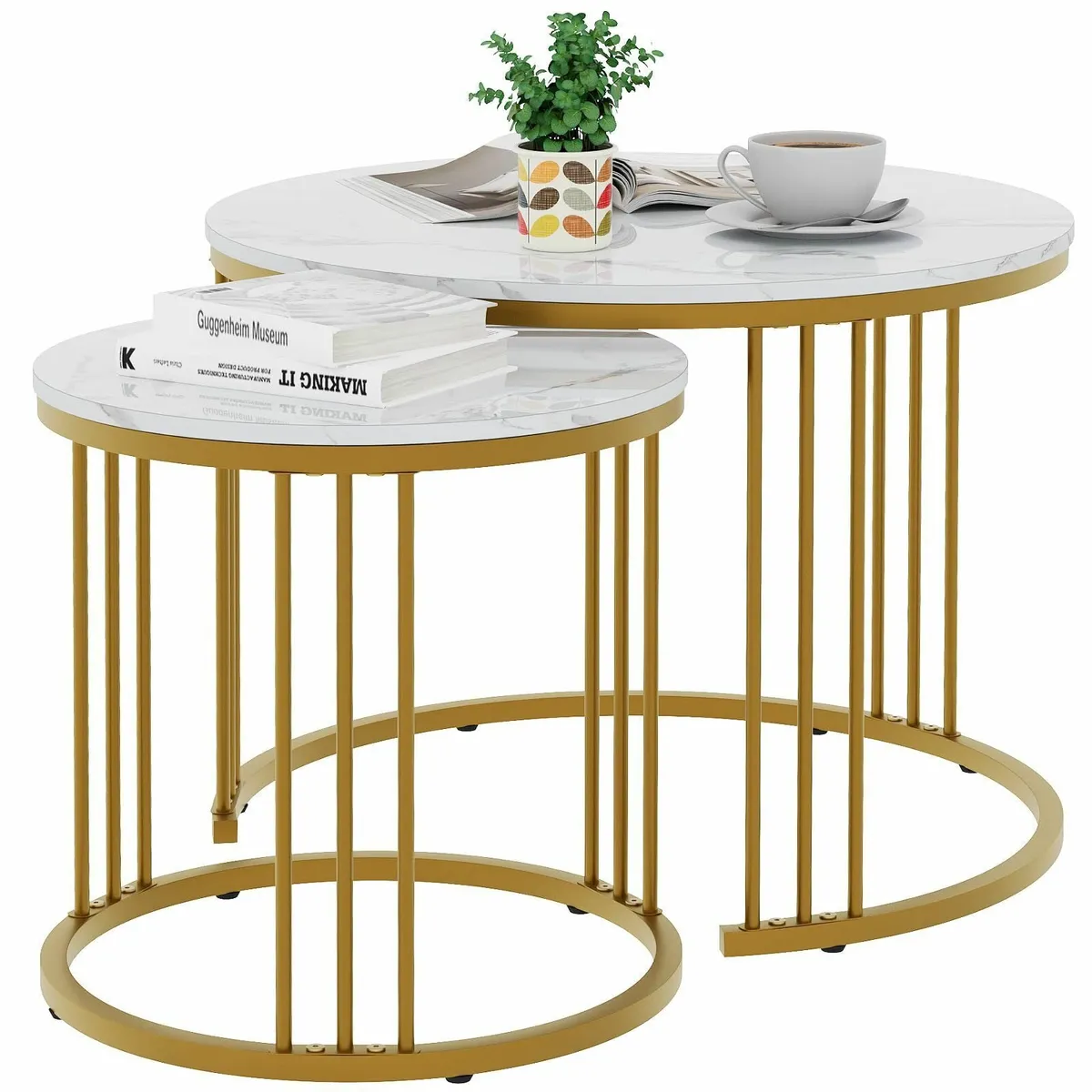 Round Coffee Tables Set of 2 End Table Nesting - Image 1