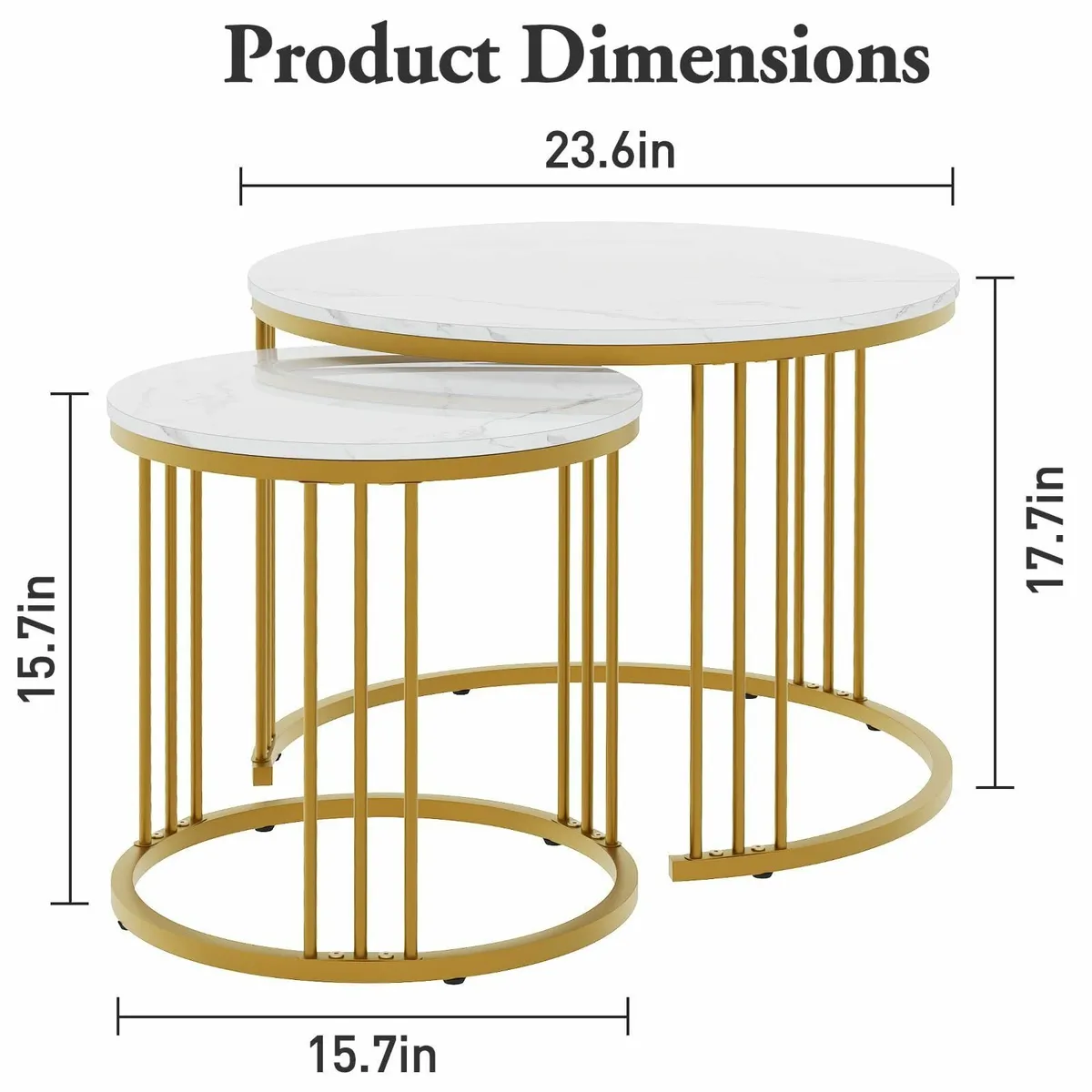 Round Coffee Tables Set of 2 End Table Nesting - Image 3