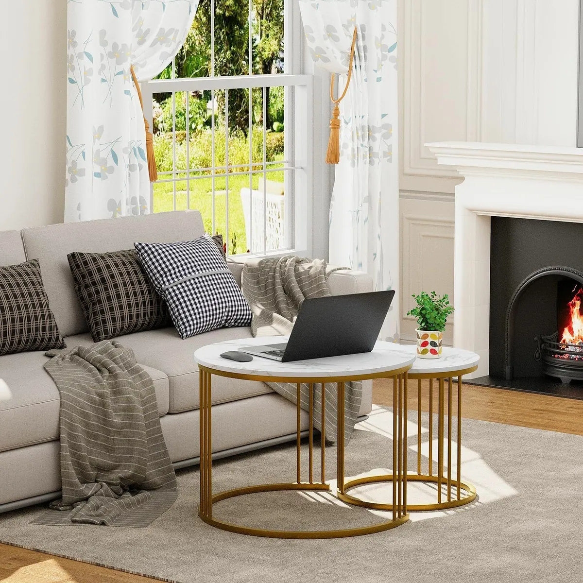 Round Coffee Tables Set of 2 End Table Nesting - Image 4